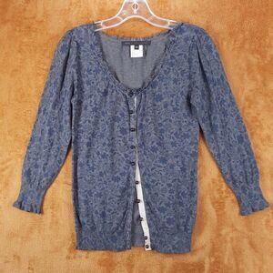 MARC JACOBS Womens Sweater XS Gray Floral Cardigan Lightweight 100% Cotton Knit